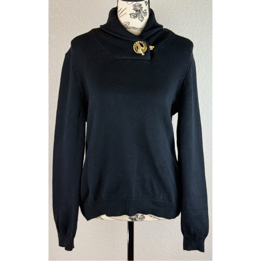 Lauren Ralph Lauren Women Cotton Sweater Toggle Gold Rope Accent Large